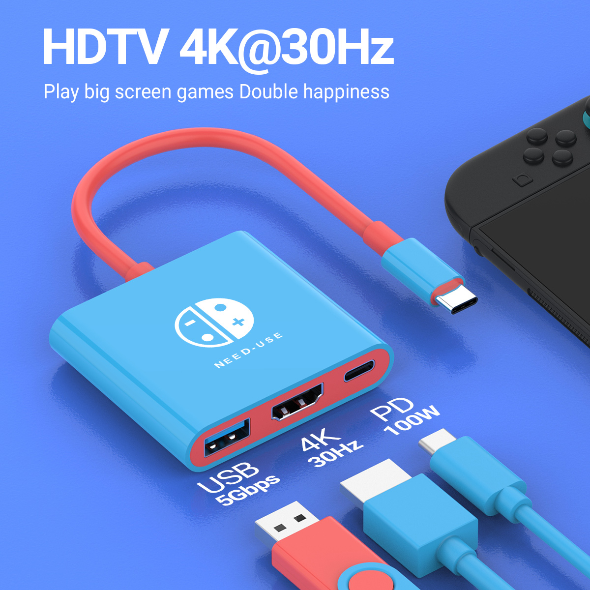 Hdmi Matrix Switch 4X4 4K 60Hz - 3-in-1 USB-C ドッキングステーション ハブ。4K@60Hz HDMI対応、PD 100W急速充電、USB3.0ポート、Switchやノートパソコン用マルチポートアダプター。