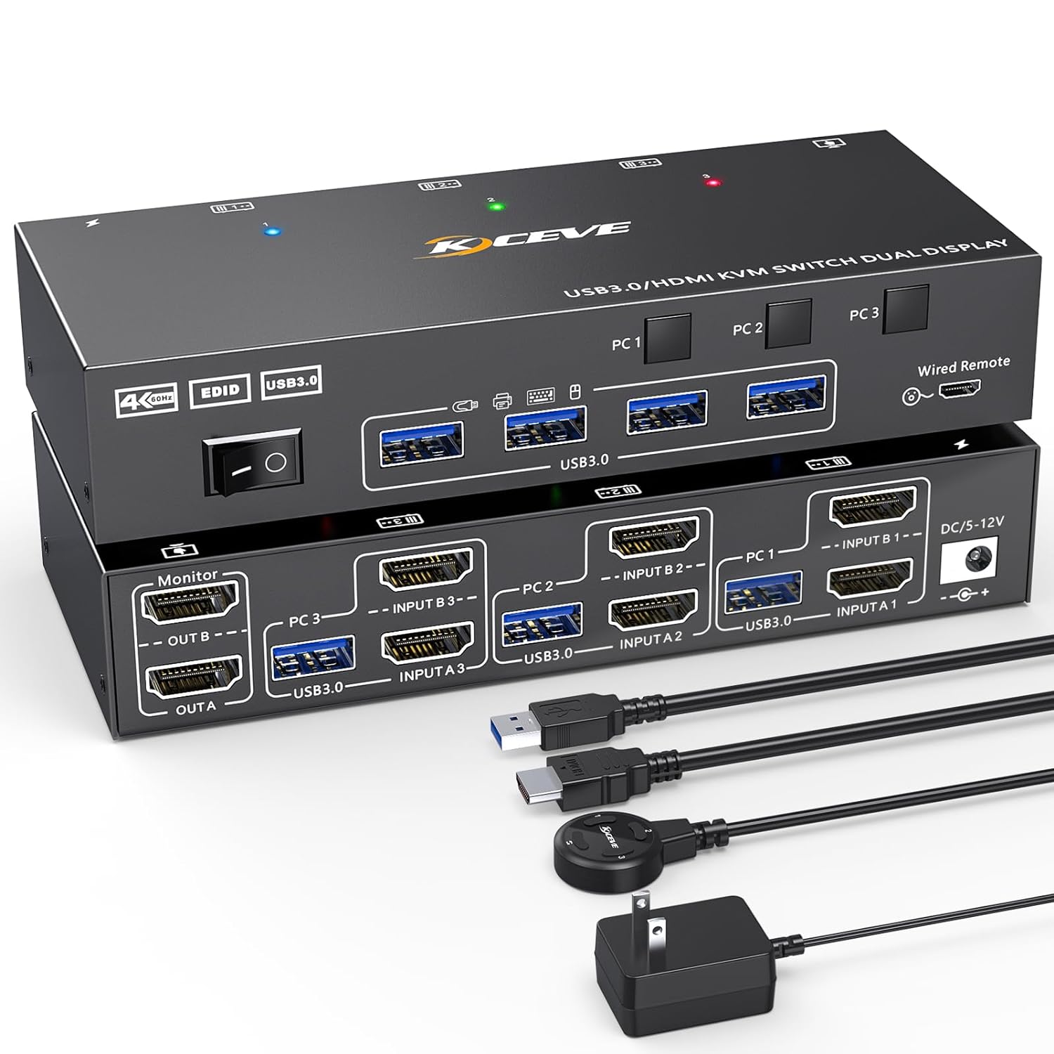 Hdmi Kvm Switch 4 Port Dual Monitor - デュアルモニターkvmスイッチ,2つのモニター,USB 3.0,hdmi kvm,モニター,3つのコンピュータ,ケーブル4k @ 60hz,2k @