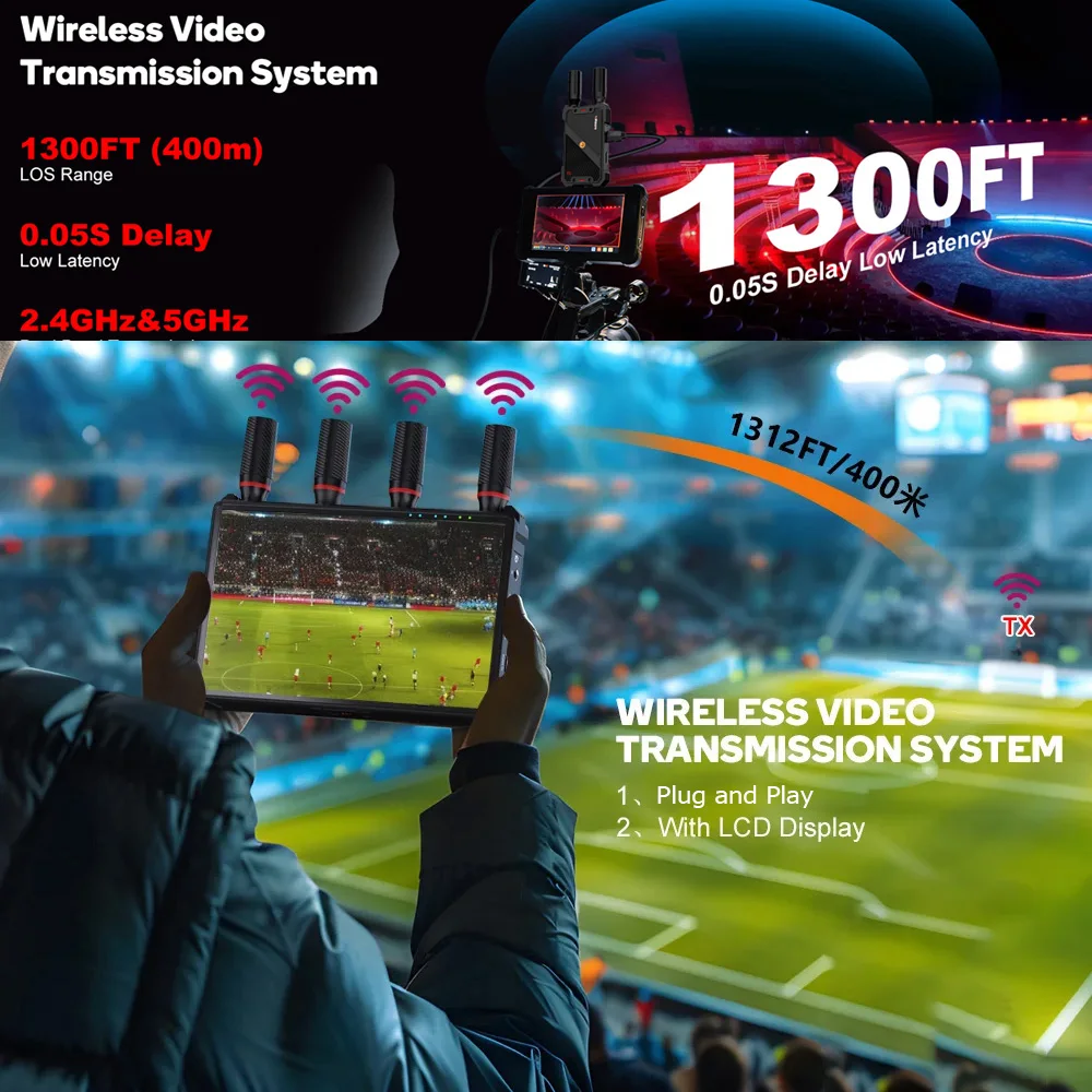 Wireless Video Transmitter For Camera Dslr - WL085P ワイヤレスHDMIビデオ送信機と受信機エクステンダー 400m、画面バッテリースロット付き、一眼レフカメラ、ラップトップからテレビモニターへ