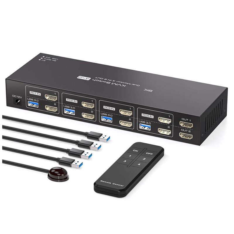 Hdmi Kvm Switch 4 Port Dual Monitor - 4K120hz対応KVMスイッチ 2モニター 4台のコンピューター 8K60hz EDIDエミュレーション 4ポート