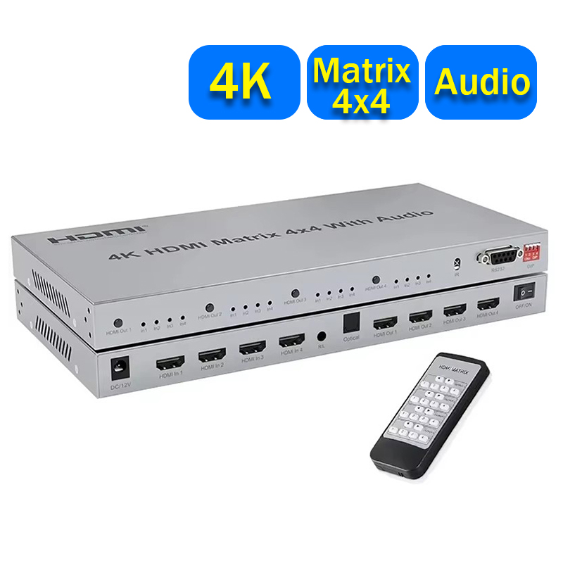 Hdmi Matrix Switch 4X4 4K 60Hz - HDMI-光オーディオ出力付きの真のマトリックススイッチ,スプリッター,4x4,4 in 4出力,30hzまたは60hz,3.5mm