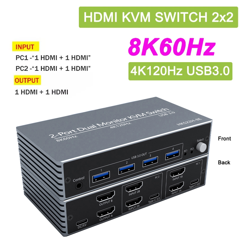 Hdmi Kvm Switch 4 Port Dual Monitor - 8K 60Hz 2X2 KVMスイッチ HDMI2.1 4K120Hz