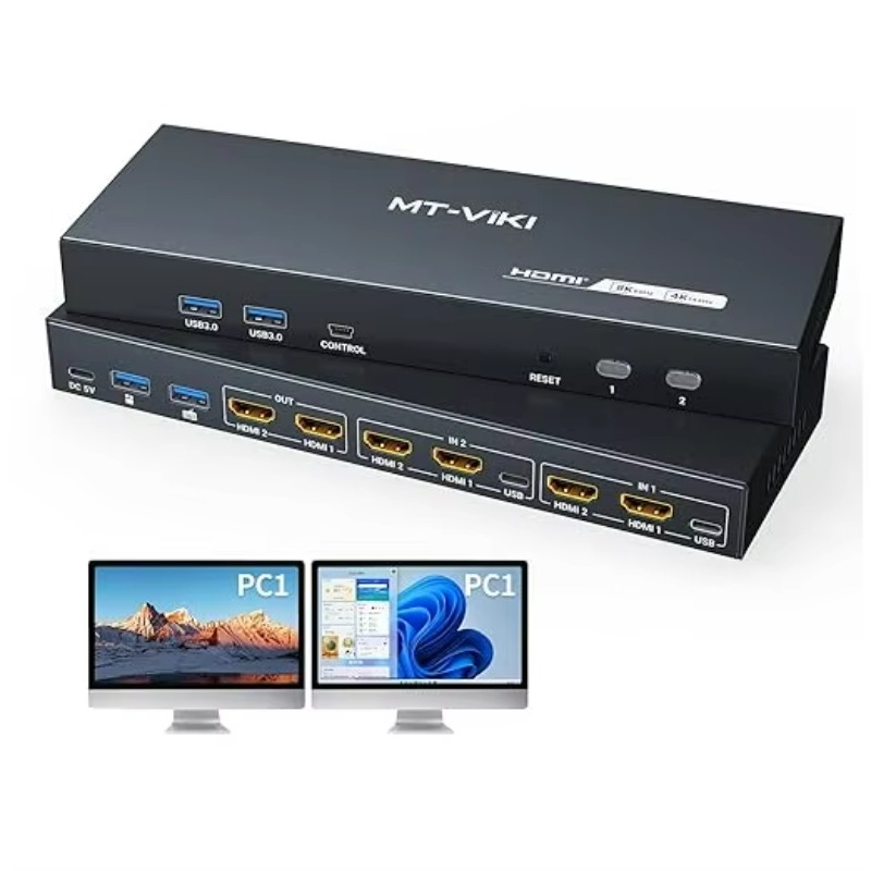 Hdmi Kvm Switch 4 Port Dual Monitor - 8K 60Hz HDMI KVMスイッチ 2モニター 2コンピューター用、4K