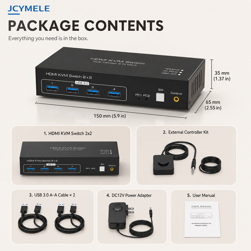 Hdmi Kvm Switch 4 Port Dual Monitor - HDMI KVMスイッチ 2台パソコン 2台モニター 4K 60Hz