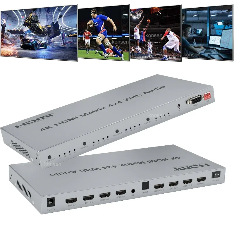 Hdmi Matrix Switch 4X4 4K 60Hz - HDMIマトリックスビデオスイッチ,4k 60hz,4 in 4 out,30hz,4k,hdmi,光オーディオ出力付きコンバーター,rs232