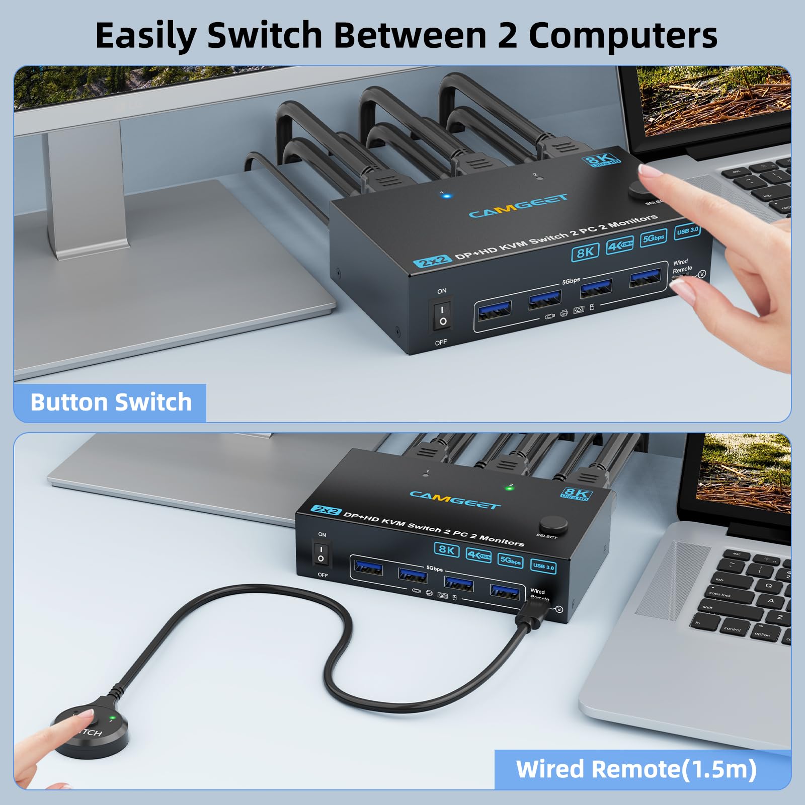 4K@144Hz KVMスイッチ 2モニター 2台のコンピュ - Hdmi Kvm Switch 4 Port Dual Monitor のレビューと価格