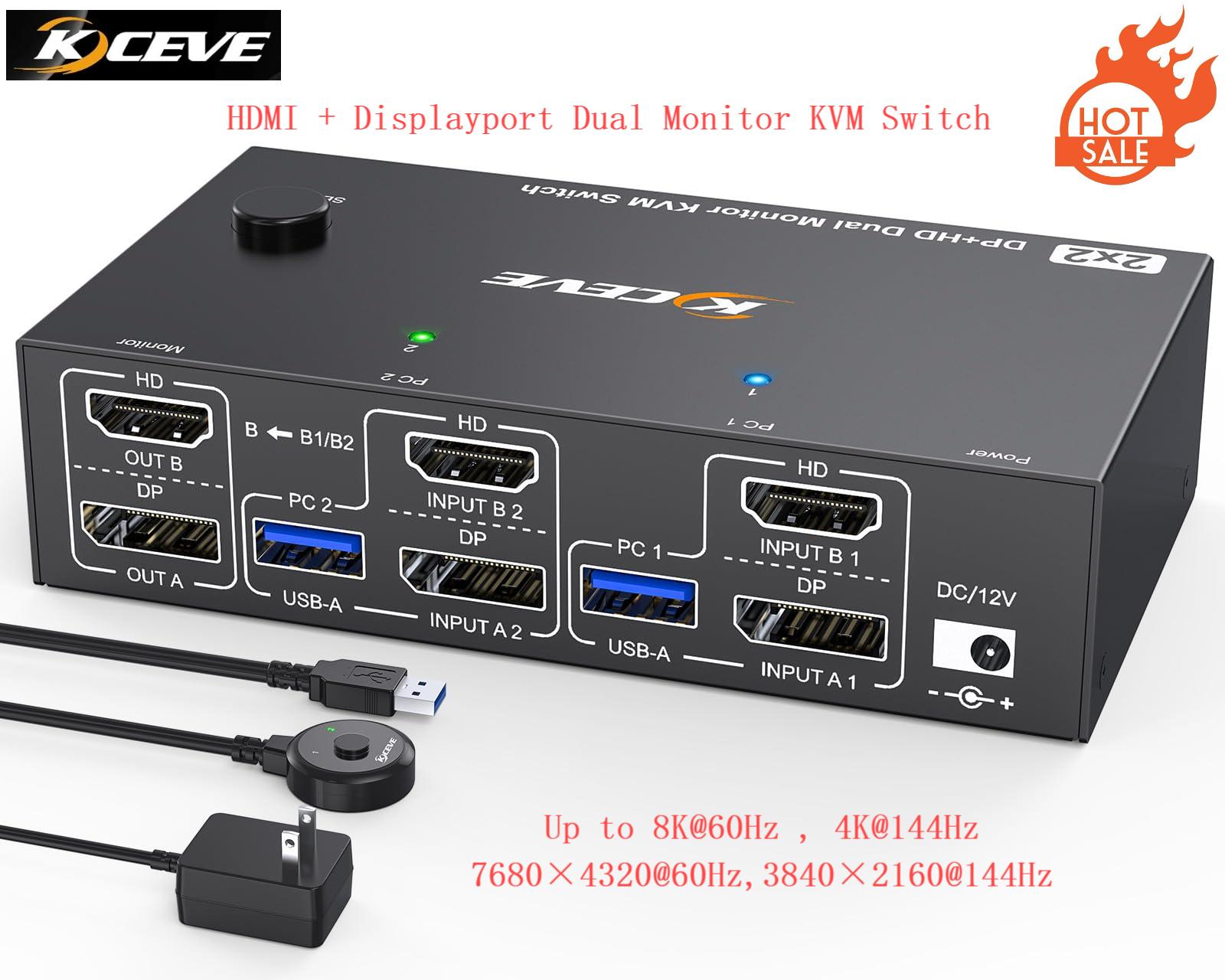 4K@144Hz KVMスイッチ 2モニター 2コンピュータ - Hdmi Kvm Switch 4 Port Dual Monitor のレビューと価格
