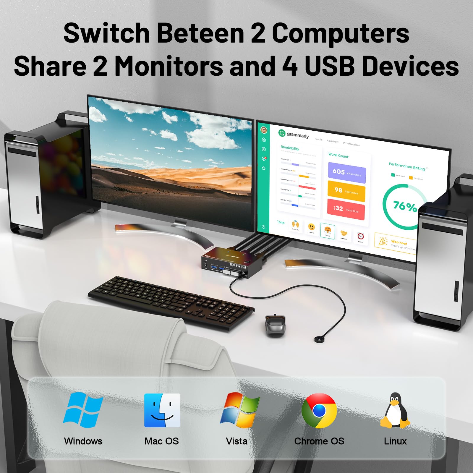 4K@144Hz KVMスイッチ モニター2台 コンピュータ - Hdmi Kvm Switch 4 Port Dual Monitor のレビューと価格