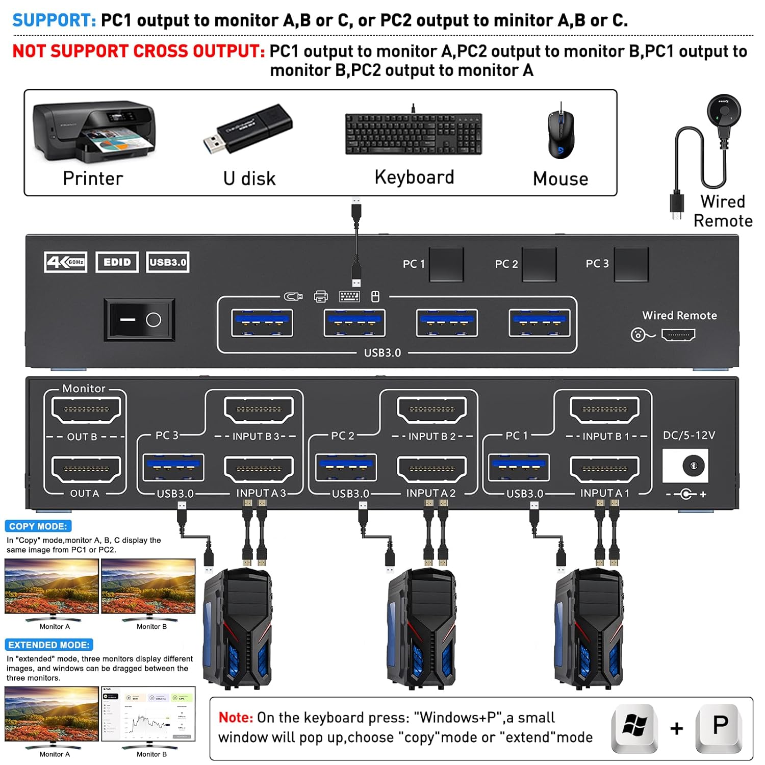 デュアルモニターkvmスイッチ,2つのモニター,USB 3. - Hdmi Kvm Switch 4 Port Dual Monitor のレビューと価格