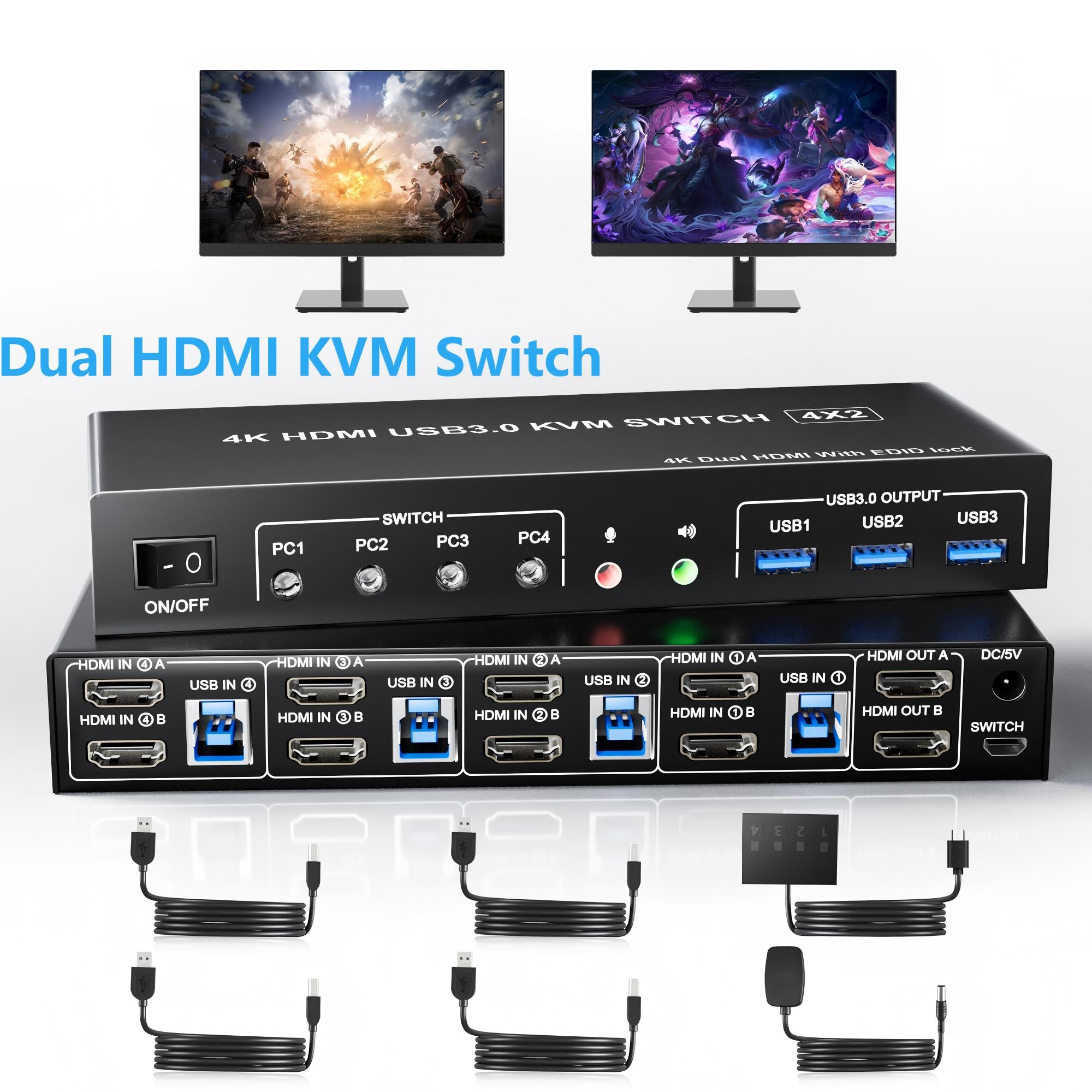 USB 3.0 KVMスイッチ 4台コンピューター 2台モニ - Hdmi Kvm Switch 4 Port Dual Monitor のレビューと価格