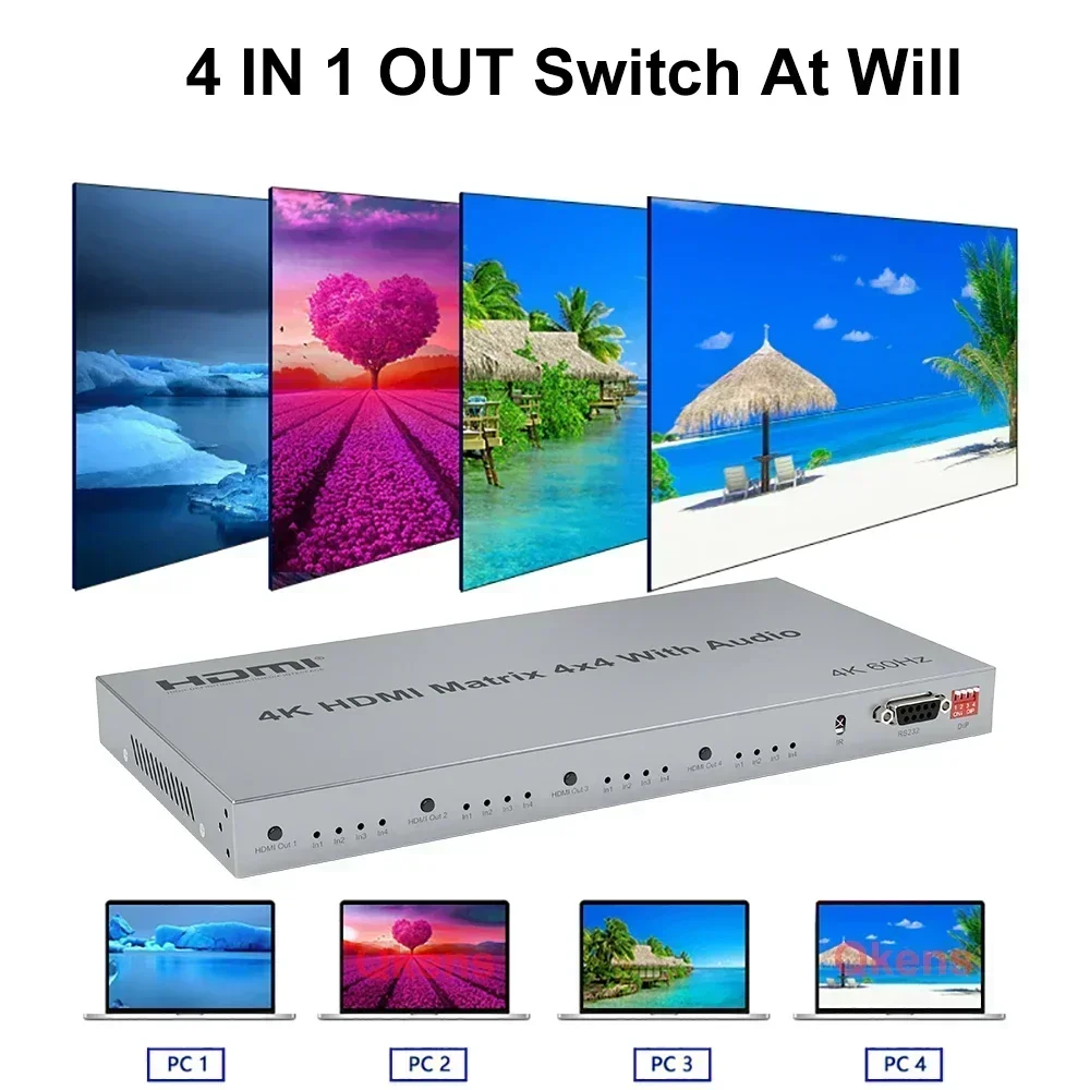 4K 60Hz 4x4 HDMIマトリックス R/L 3.5 - Hdmi Matrix Switch 4X4 4K 60Hz のレビューと価格