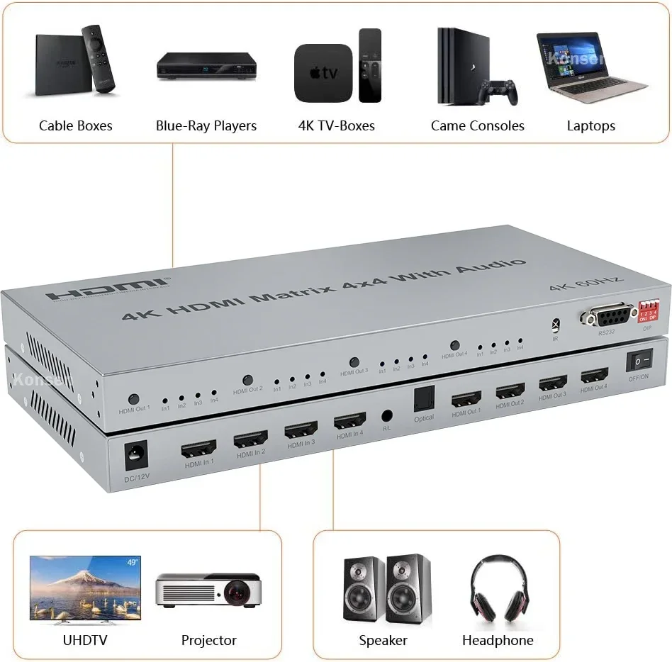 HDMIマトリックスビデオスイッチ,4k 60hz,4 in - Hdmi Matrix Switch 4X4 4K 60Hz のレビューと価格