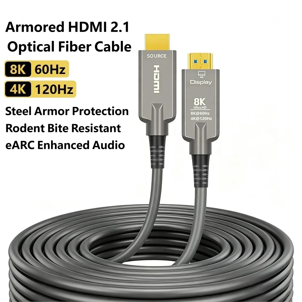 長尺装甲HDMI 2.1光ファイバーケーブル 50m 100 - Hdmi Fiber Optic Cable 50M 100M のレビューと価格